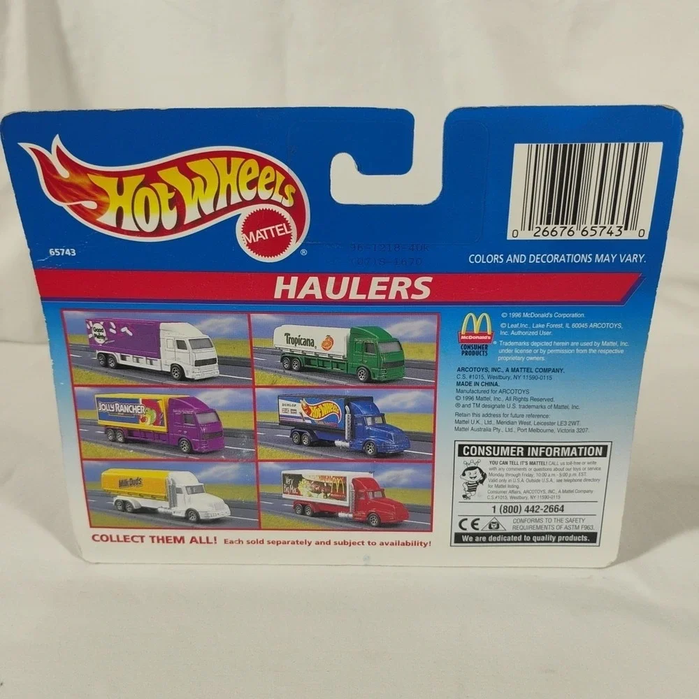 Mattel Hot‎ Wheels Haulers McDonalds Milk Duds Diecast Truck Advertising Semi